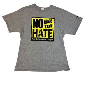 No Place For Hate Anti Defamation Leauge T-Shirt Size Large Grey Short Sleeve